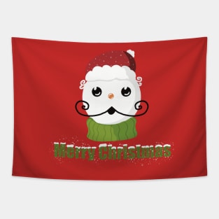 Funny snowman with mustache and carrot Tapestry