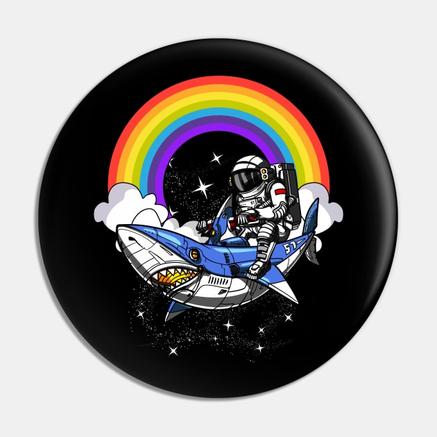 Space Astronaut Riding Shark Pin by underheaven