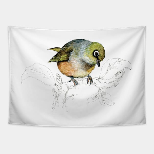 Sylvereye bird of New Zealand Tapestry by EmilieGeant