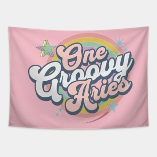 One Groovy Aries Cute Retro Design in Pastel Colors Tapestry