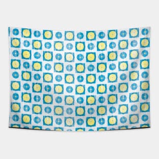 White with lemon yellow and turquoise small shapes Tapestry