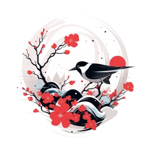 japanese magpie on sakura T-Shirt