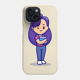 Cute Girl Holding Book Cartoon Phone Case