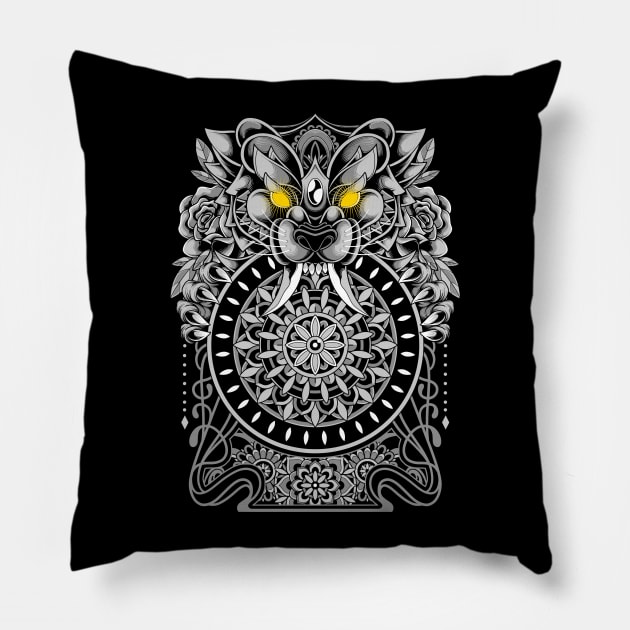 Wolf Mandala Pillow by GODZILLARGE