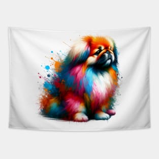 Pekingese Dog in Vivid Splashed Paint Style Tapestry