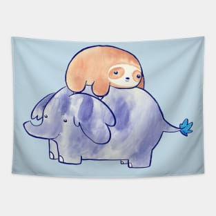 Little Sloth and Elephant Watercolor Tapestry