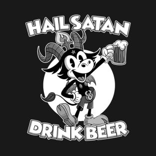 Hail Satan Drink Beer Blackcraft Lucifer Baphomet Cartoon T-Shirt