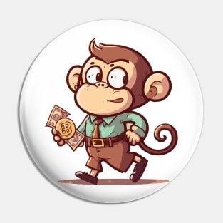 Cartoon Cute Monkey Boy Bringing Money Pin