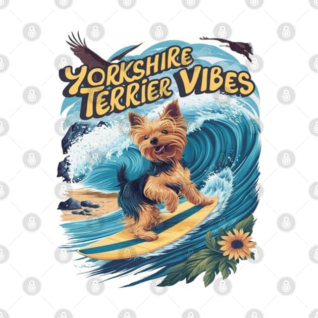 Aquatic Yorkshire Terrier Surfing the Wave by coollooks