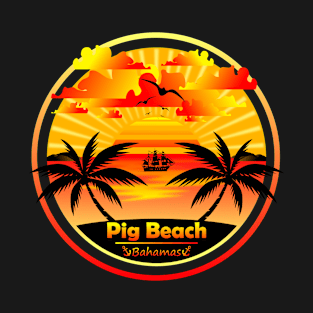 Pig Beach Bahamas, Palm Trees Sunset Summer T-Shirt