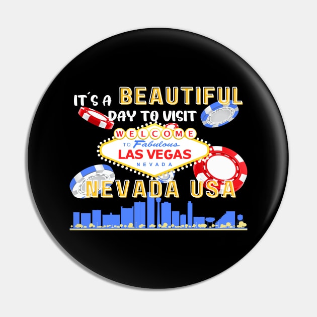 Travel to beautiful Las Vegas in Nevada. Bright text. Gift ideas for the travel enthusiast available on t-shirts, stickers, mugs, and phone cases, among other things. Pin by Papilio Art