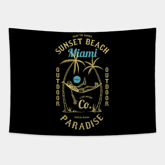 Sunset Beach Miami Outdoor Paradise | Surfing Culture Tapestry by MrWatanabe