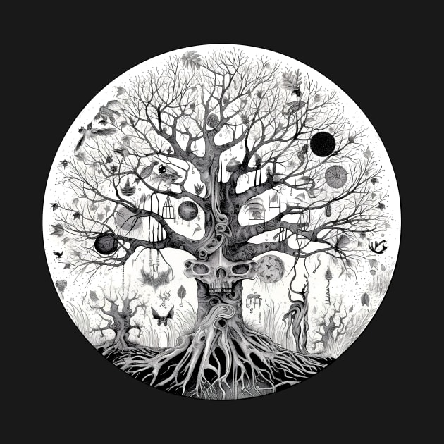 Haunted Tree of Life Spooky Graphic Art Skulls Gothic Tree by Dragonfly Tees