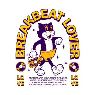 BREAKBEAT  - Lover Cat retro mascot (purple/gold) T-Shirt