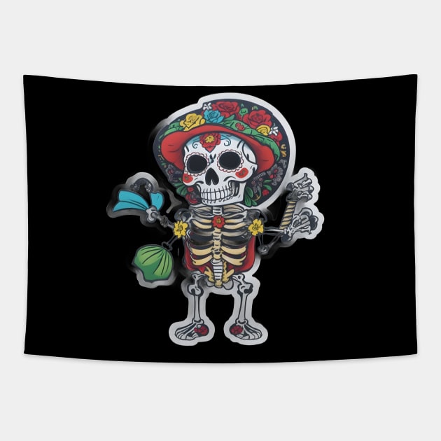 Mexican skeleton at Cinco de Mayo Tapestry by Spaceboyishere