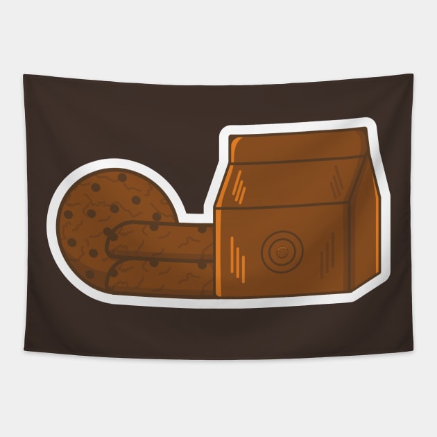 Cookies Delivery Paper Bag with Chocolate Chip Cookies Sticker vector illustration. Food object icon concept. Home and Restaurant breakfast food sticker vector design with shadow. Tapestry by AlviStudio