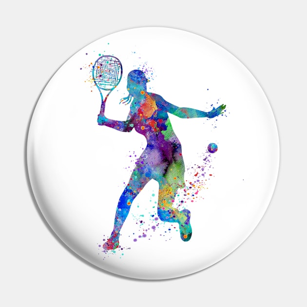 Girl Tennis Player Colorful Watercolor Pin by LotusGifts