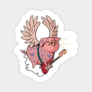 Pigs Rock! | Cute Tattoo Flying Pig playing guitar Magnet