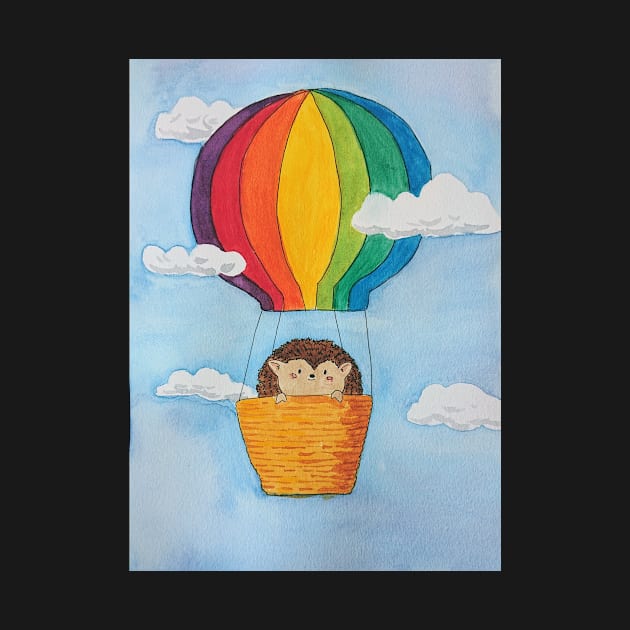 Adorable little hedgehog goes for a balloon ride (watercolour) by beesting