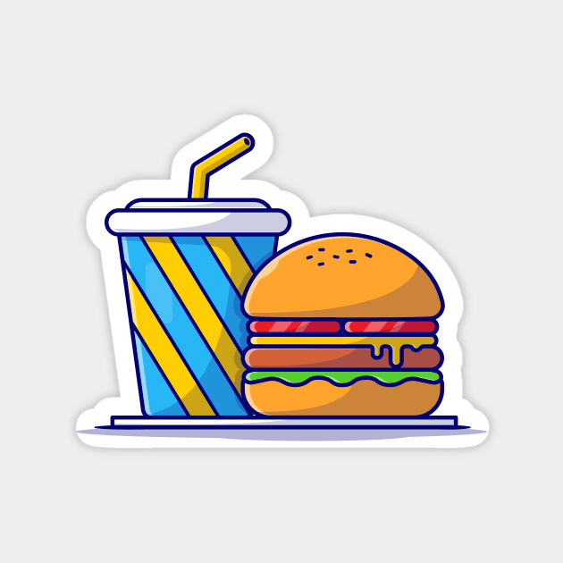 Burger And Soda Cartoon Vector Icon Illustration Magnet by Catalyst Labs