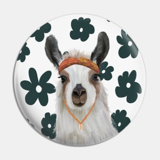 Boho Llama on Retro Flowers Pin