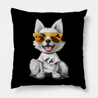 Holiday Dog - Summer Cute Drawing stye - with sunglasses Pillow