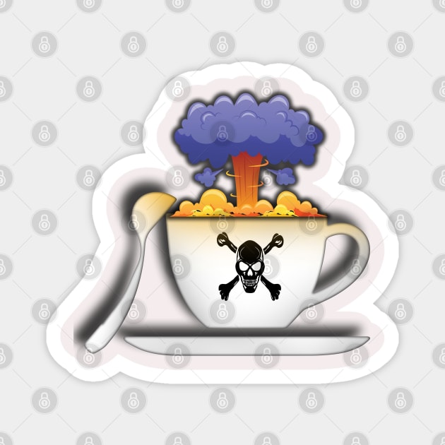 Funny explosion coffee cup, coffee lovers gift, coffee gift, coffee cozy, birthday, cafeteria’s stickers, fashion Design, restaurants and laptop stickers, power coffee cup with skull inside Magnet by PowerD