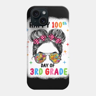 Bleached Happy 100th Day Of 3rd Grade Messy Bun Kids Girls Phone Case