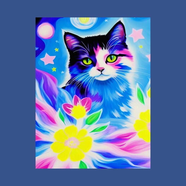 Cosmic Floral Kawaii Cat by MONLart