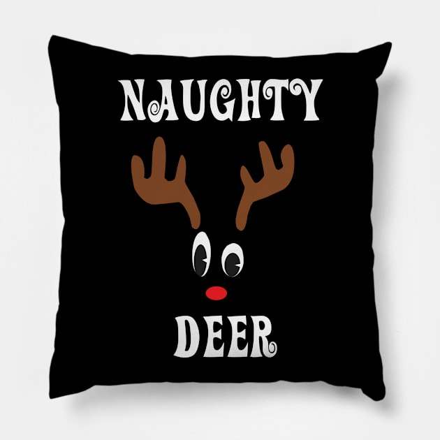 Naughty Reindeer Deer Red nosed Christmas Deer Hunting Hobbies Interests Pillow by familycuteycom