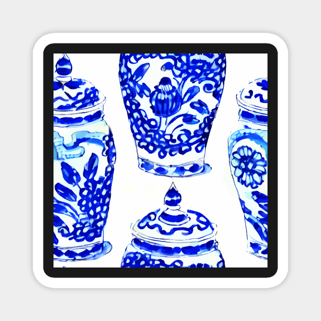 Blue and white chinoiserie jars Magnet by SophieClimaArt