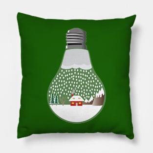 A snowy night in a light bulb Pillow