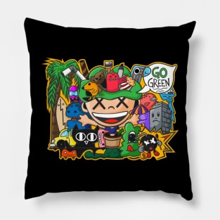 go green doodle art Pillow