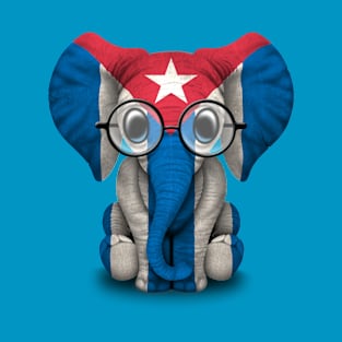 Baby Elephant with Glasses and Cuban Flag T-Shirt