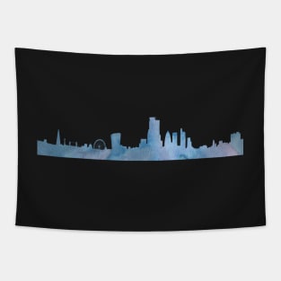 London Skyline Blue Watercolor Tapestry