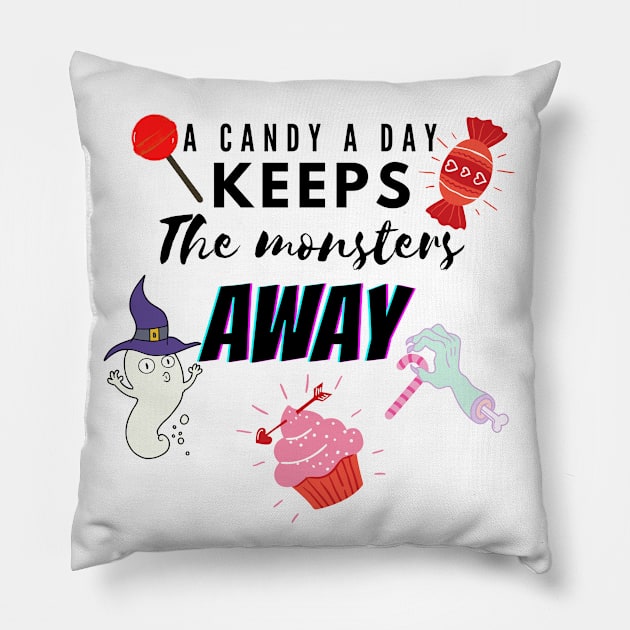 A candy a day keeps the monsters away Pillow by Storfa101