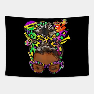 Afro Messy Bun  Mardi Gras Black Women Tapestry