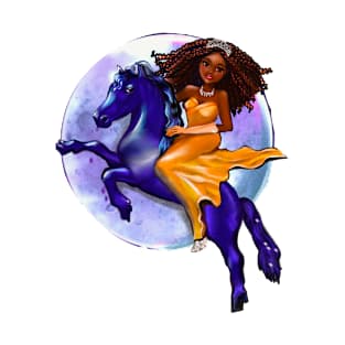 Royal Black queen Melanin Black woman anime girl princess on horse ! moon black girl with Afro hair in braids,dark brown skin T-Shirt