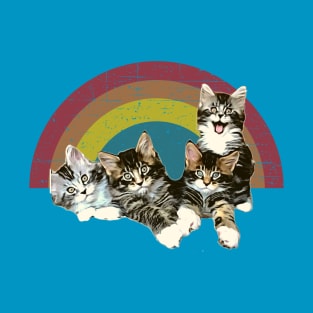 4 cute kitties and rainbow T-Shirt