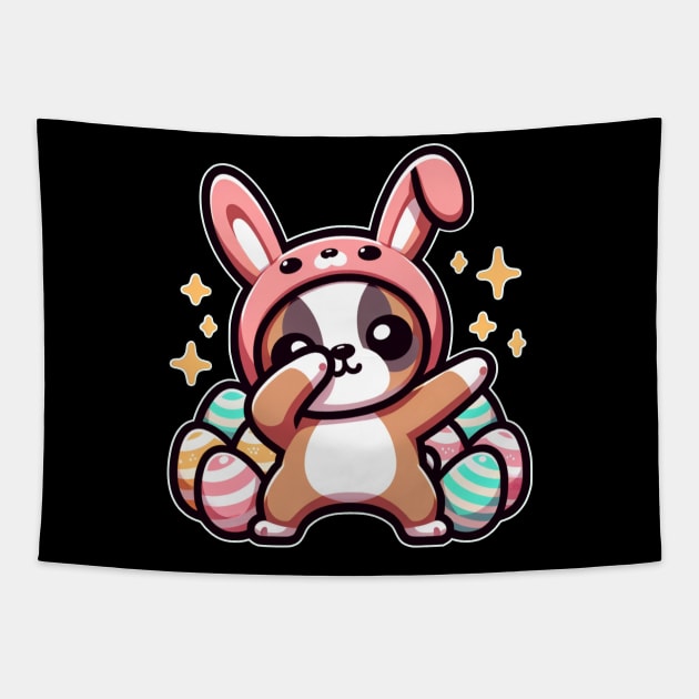 Dabbing Boxer Wearing Bunny Costume Tapestry by Odetee