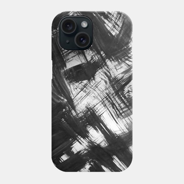 Black ink wash painting in East Asian style. Grunge texture. Hand-painted abstract monochrome. Design for fabric, textiles, wallpaper, baby room, packaging, paper. Phone Case by Olesya Pugach