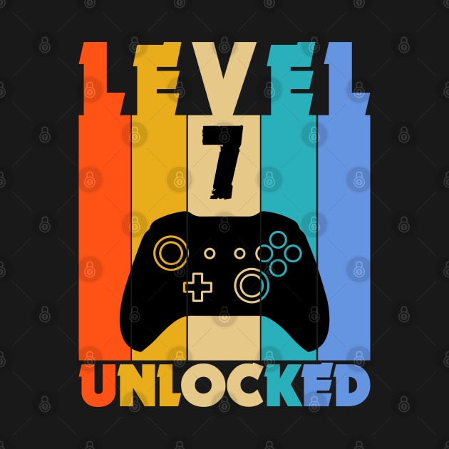 Level 7 Unlocked Funny Video Gamer Birthday Novelty T-Shirt by MekiBuzz Graphics