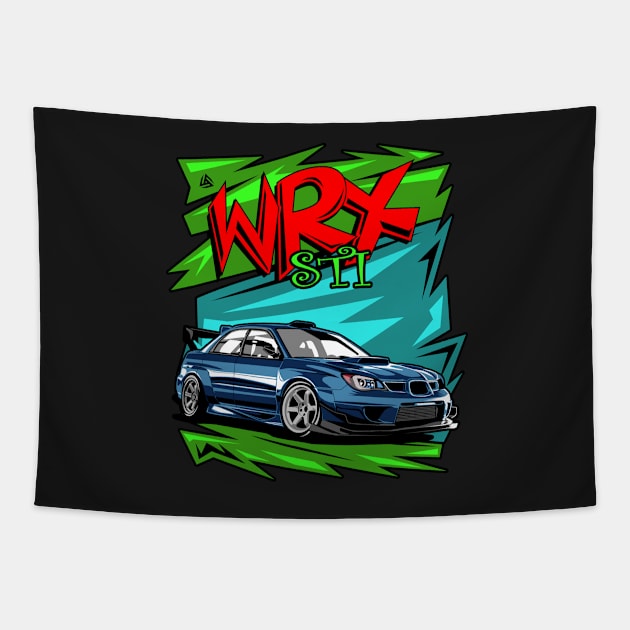 subie WRX sti illustration vector art Tapestry by ASAKDESIGNS