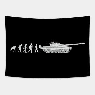 The comic evolution of a man into a T-72 tank Tapestry