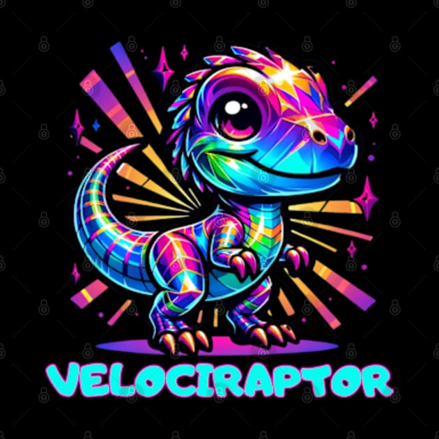 Baby Velociraptor Dino Neon Kawaii Cute Colorful Chibi by Lavender Celeste