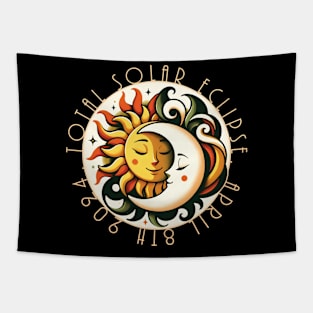 Total Solar Eclipse, April 8th 2024 Classic Style Sun Moon Design with Art Deco Style Typography Tapestry