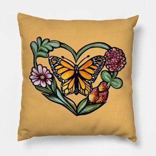 Monarch Butterfly Nature Heart Pillow