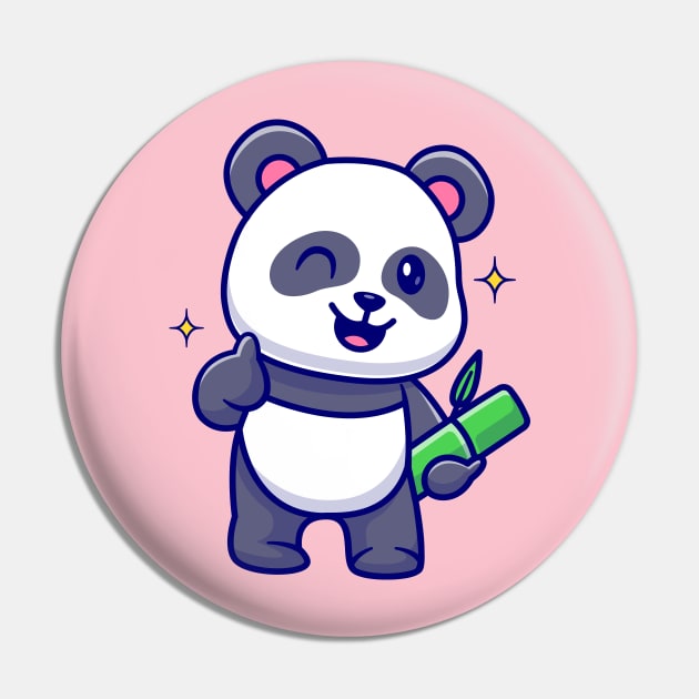 Cute Panda Holding Bamboo With Thumb Up Cartoon Pin by Catalyst Labs