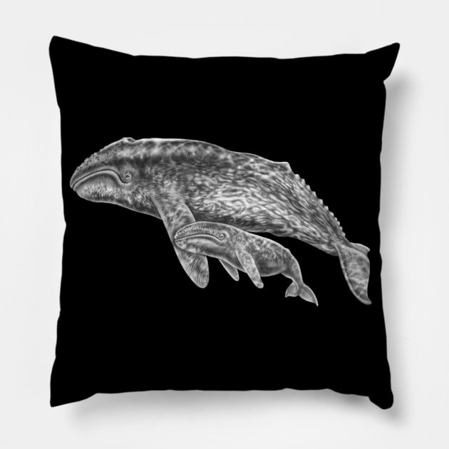 Gray Whales Pillow by Tim Jeffs Art