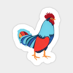 Chicken Blue Red Orange Gold Original Paper Art Hand Cut Magnet